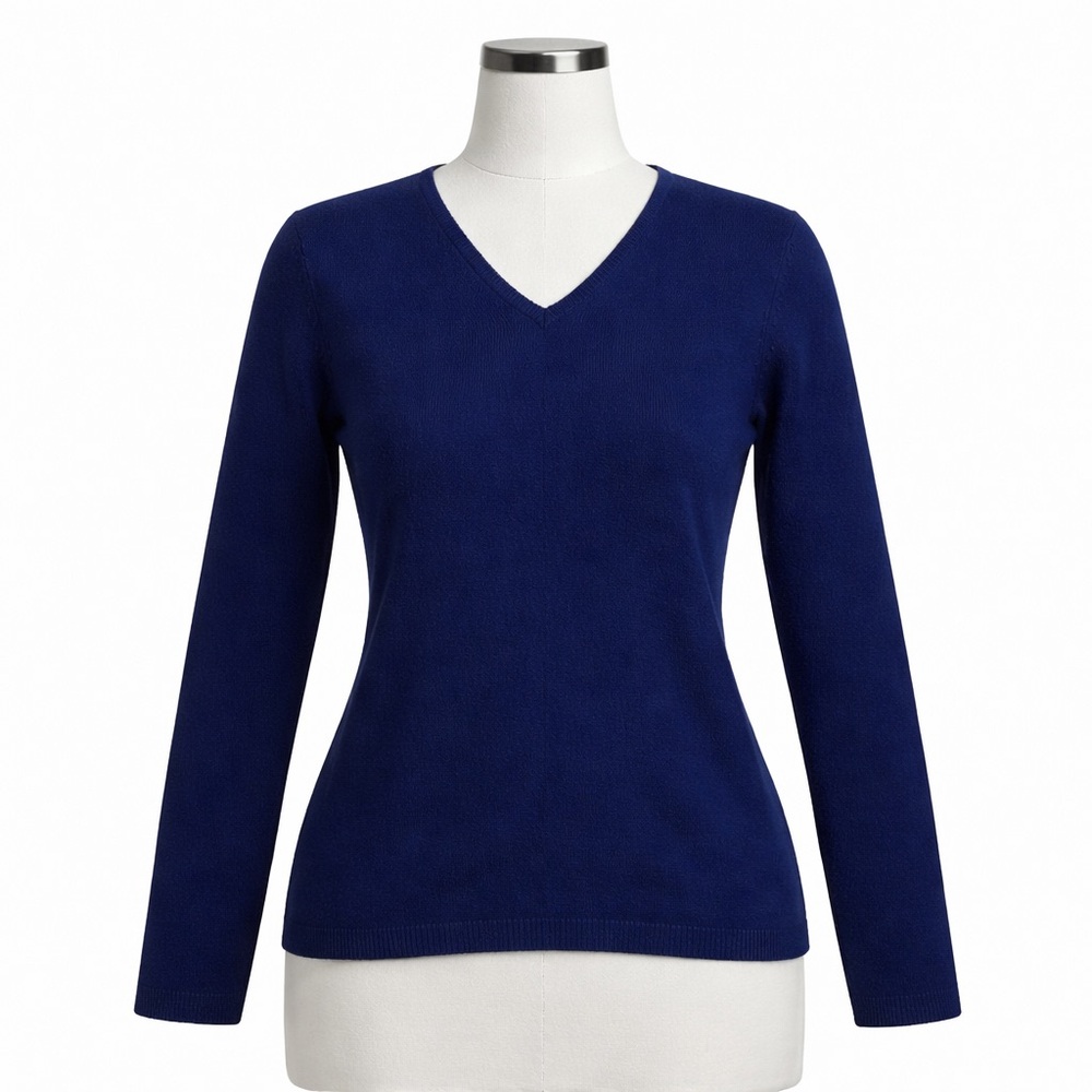 100% Merino Wool Mercer & Madison Navy V-Neck Sweater – Classic Y2K Minimal